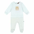 Baby Boys Blue & Gold Logo Babygrow, 3, hi-res