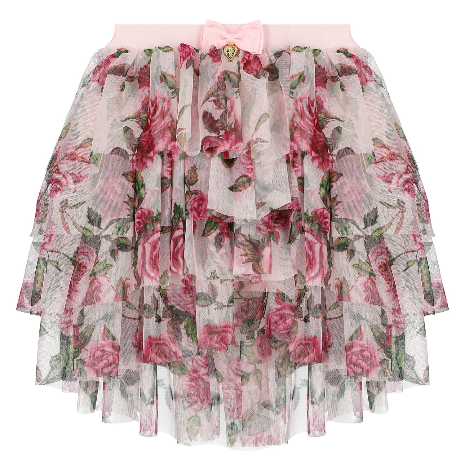 Girls Pink Rose Tulle Skirt, 1, hi-res