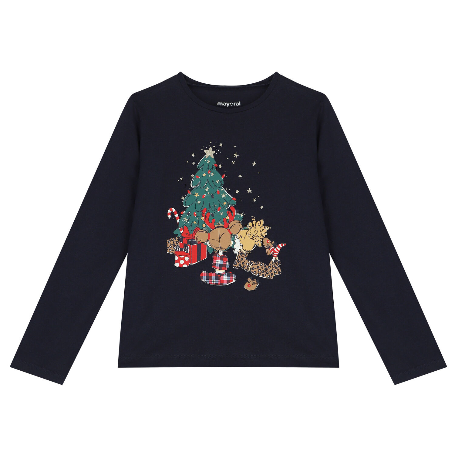 Girls Navy Blue & Red Festive Pyjamas, 1, hi-res image number null