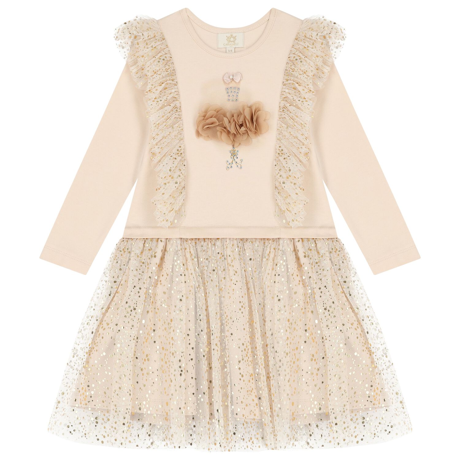 Girls Ivory Ruffle Tulle Dress, 1, hi-res