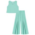Girls Green Crepe Trousers Set, 1, hi-res