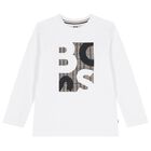 Boys White Logo Long Sleeve Top, 2, hi-res