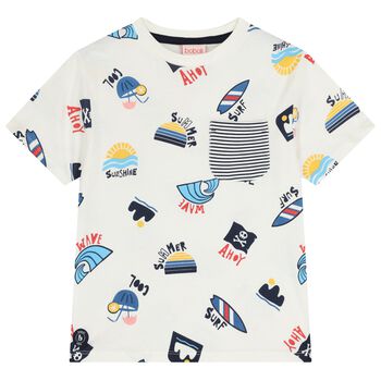Boys Ivory Striped Pocket T-Shirt
