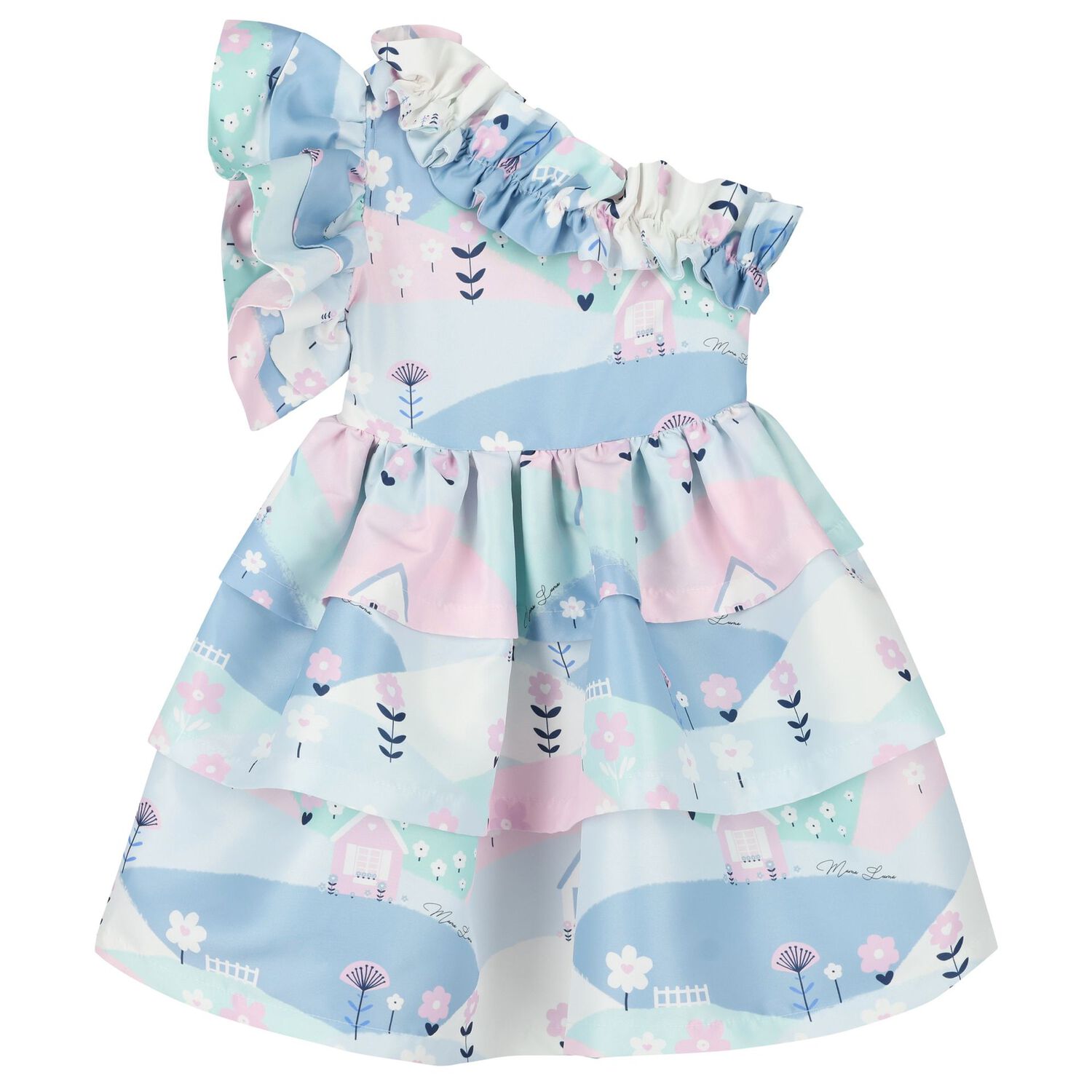 Girls Blue & Pink Satin Dress, 1, hi-res