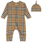 Beige Check Romper Gift Set, 1, hi-res