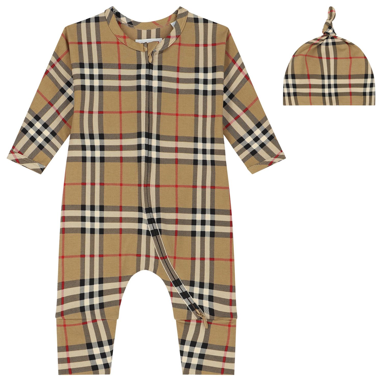 Beige Check Romper Gift Set, 1, hi-res