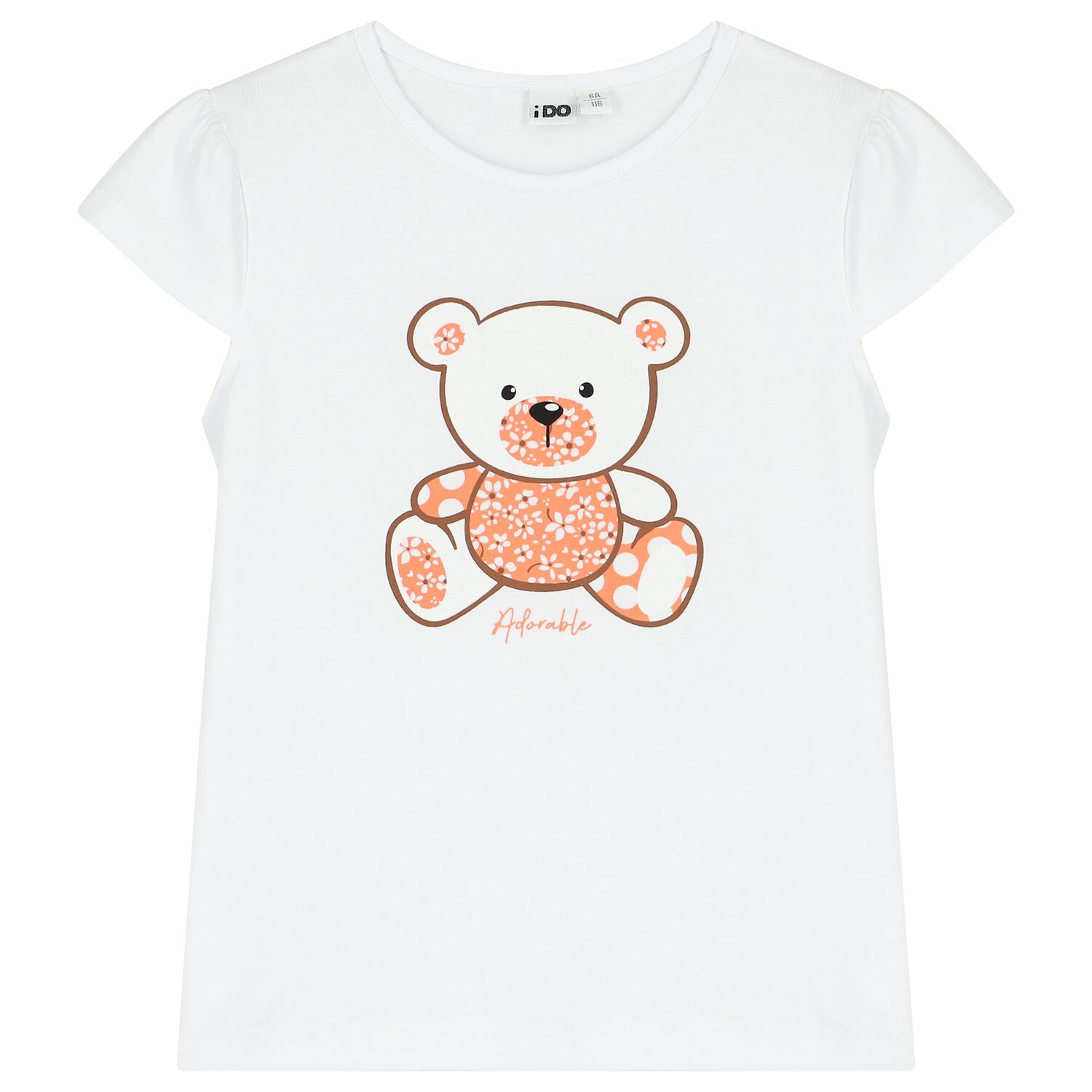 Girls White Teddy Bear T-Shirt, 1, hi-res image number null