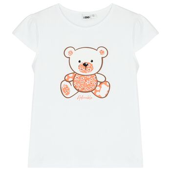 Girls White Teddy Bear T-Shirt