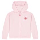 Girls Pink Logo Hooded Zip Up Top, 1, hi-res