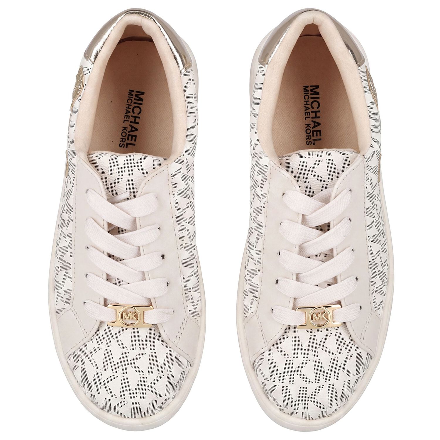 Girls Ivory & Gold Logo Trainers, 1, hi-res