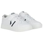 Boys White & Navy Blue Logo Trainers , 1, hi-res