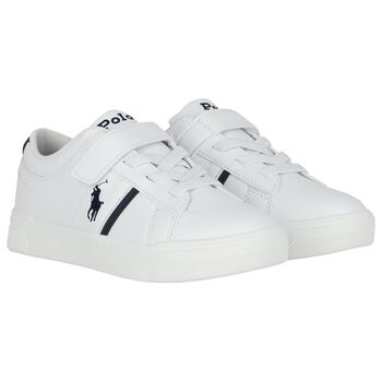 Boys White & Navy Blue Logo Trainers 