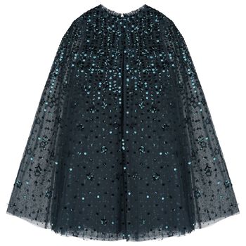Girls Blue Sequin & Star Cape Dress 