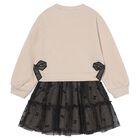 Girls Beige & Black Bow Tulle Skirt Set, 2, hi-res