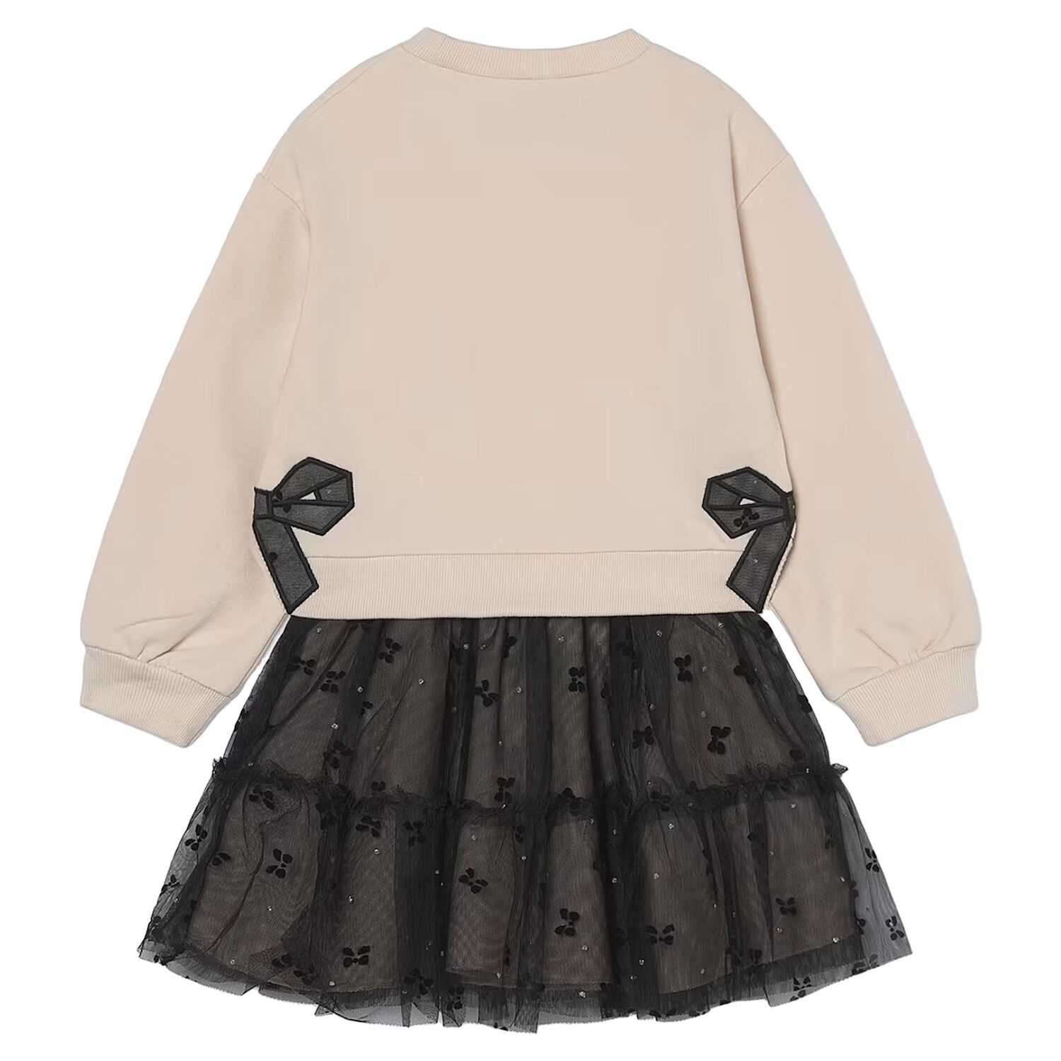 Girls Beige & Black Bow Tulle Skirt Set, 2, hi-res
