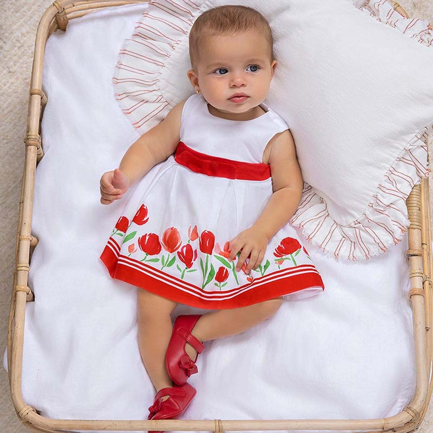 Baby Girls White & Red Floral Dress , 1, hi-res image number null