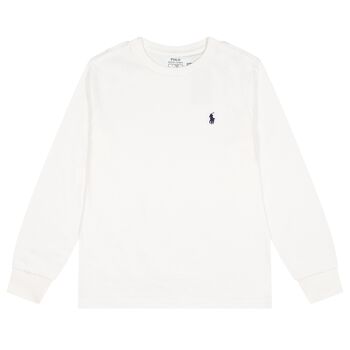 Boys White Logo Long Sleeve Top