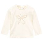Younger Girls Ivory Bow Long Sleeve Top, 4, hi-res