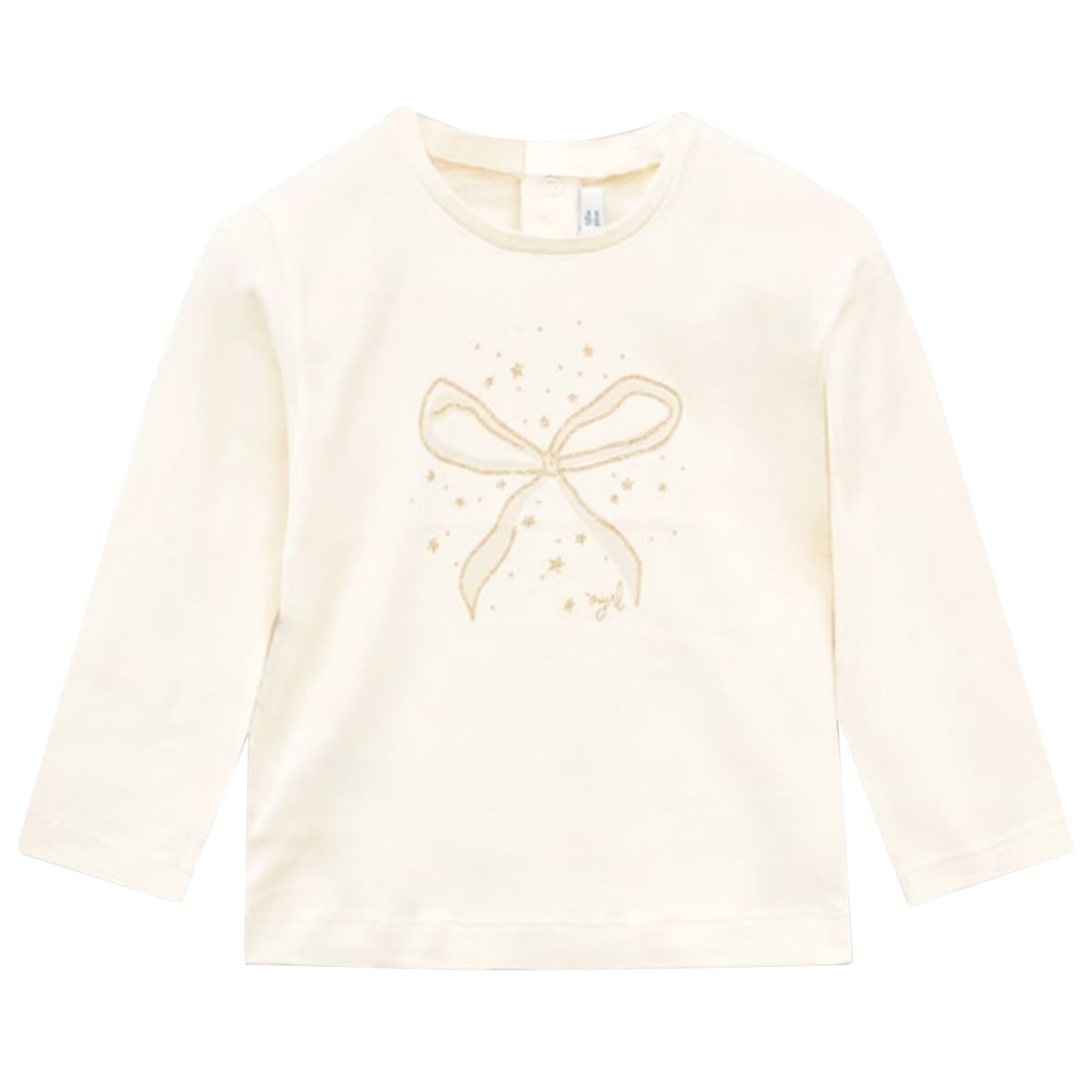 Younger Girls Ivory Bow Long Sleeve Top, 4, hi-res