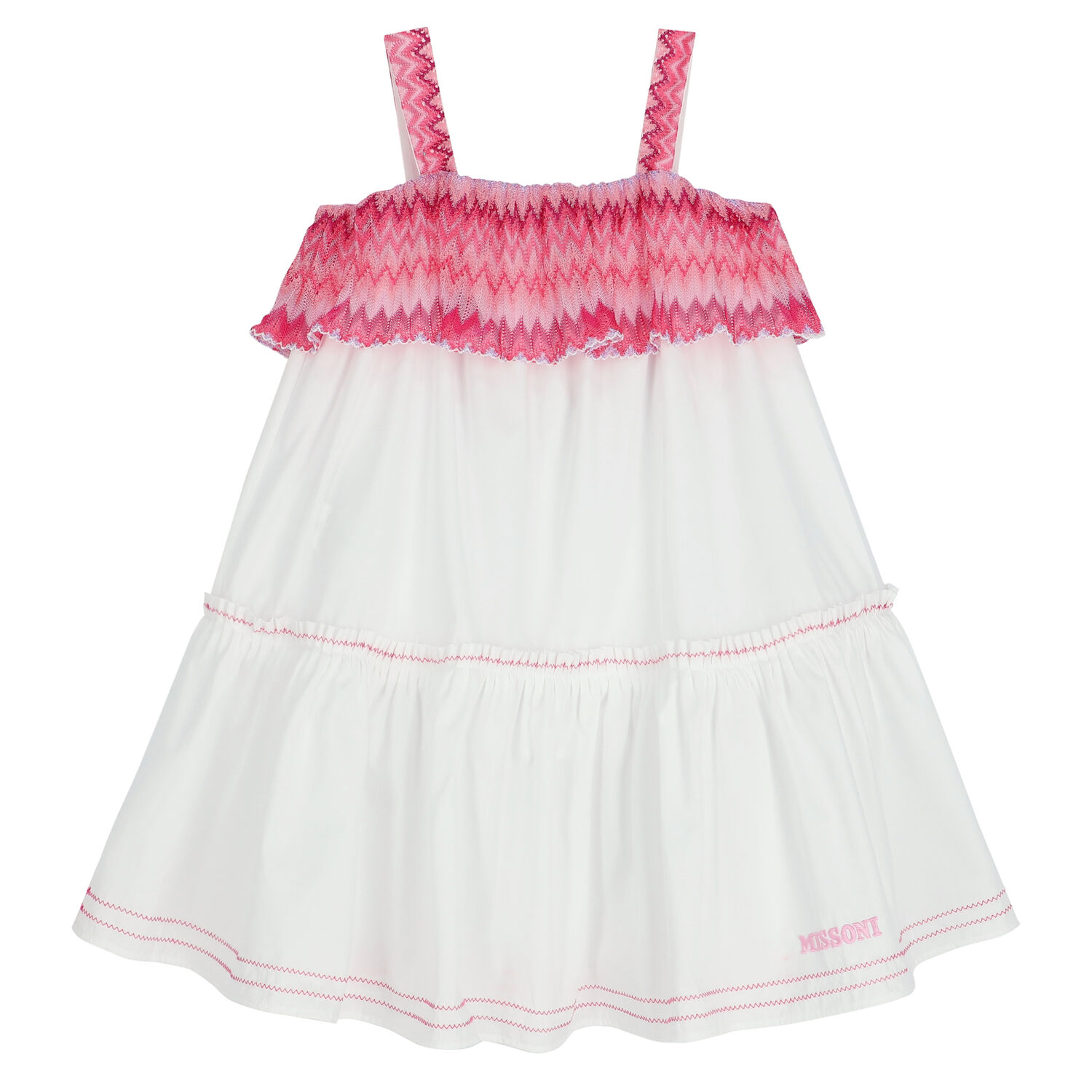 Girls White & Pink Zigzag Poplin Dress, 1, hi-res image number null