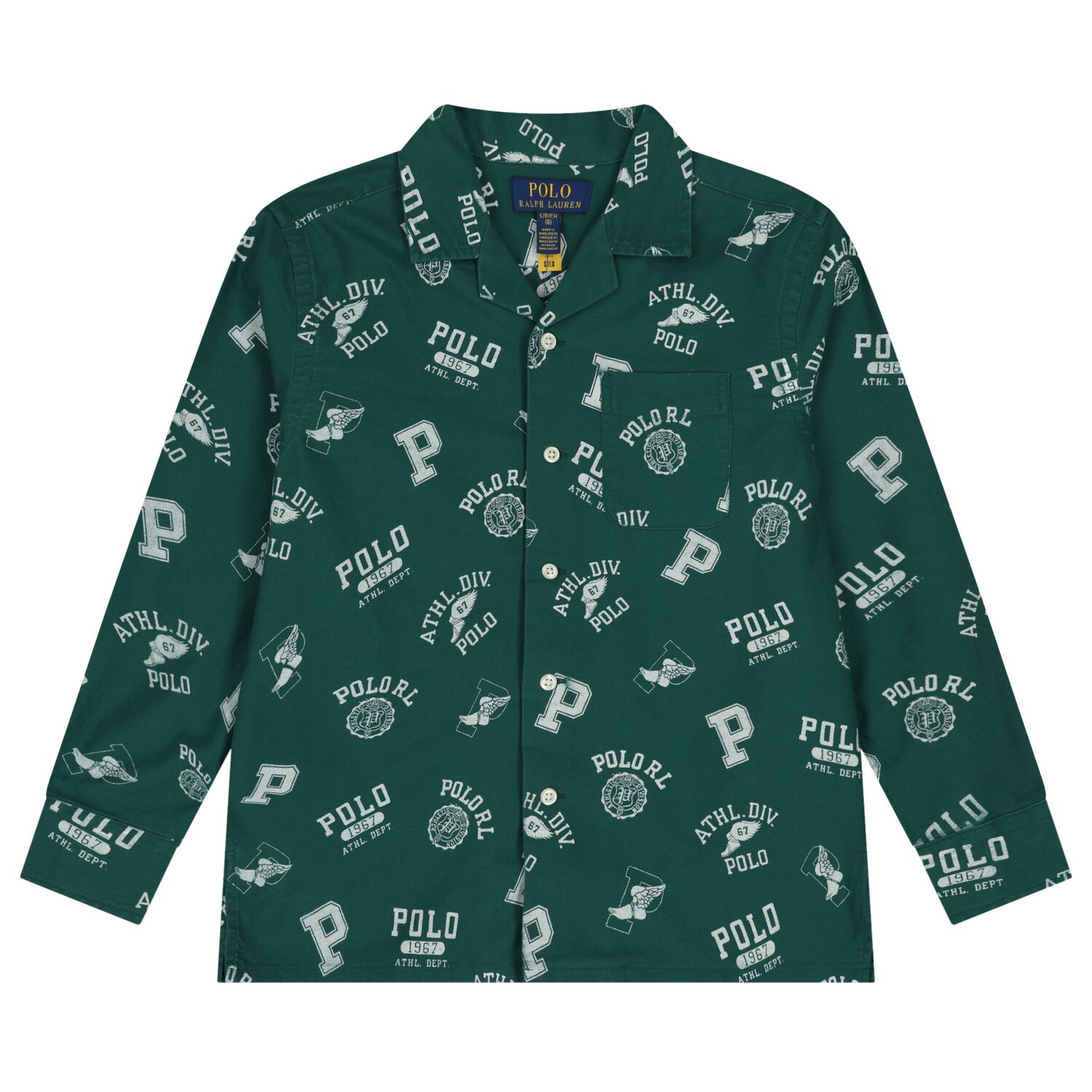 Boys Green & White Logo Shirt, 1, hi-res