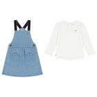 Younger Girls White & Blue Dress Set, 1, hi-res