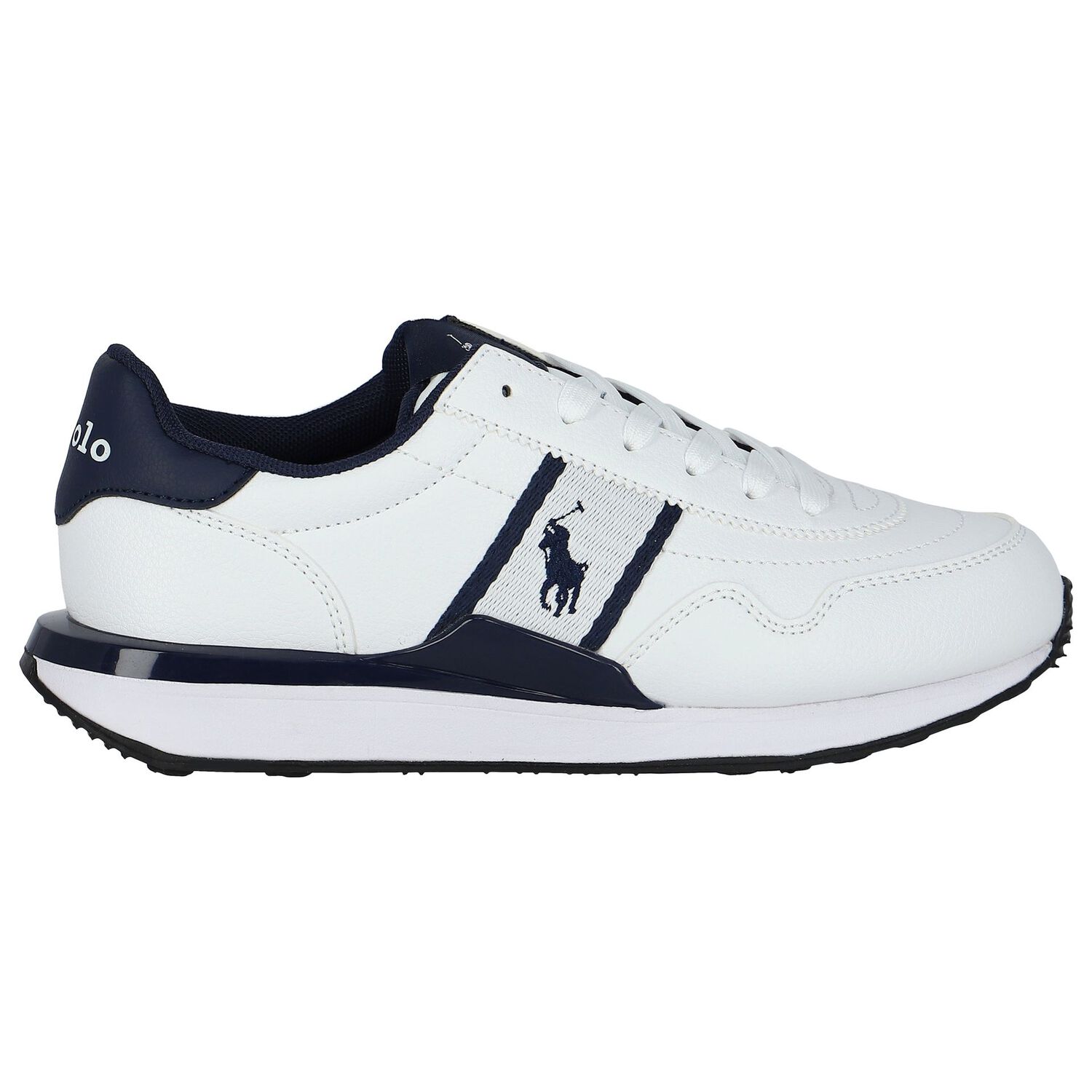 Boys White & Navy Blue Logo Trainers, 1, hi-res