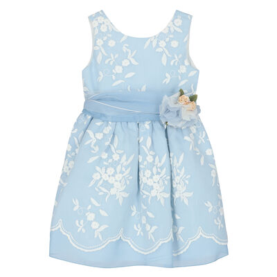 Girls Blue & White Embroidered Dress
