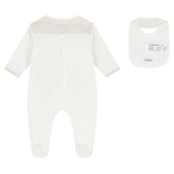 White & Beige Logo Babygrow Set