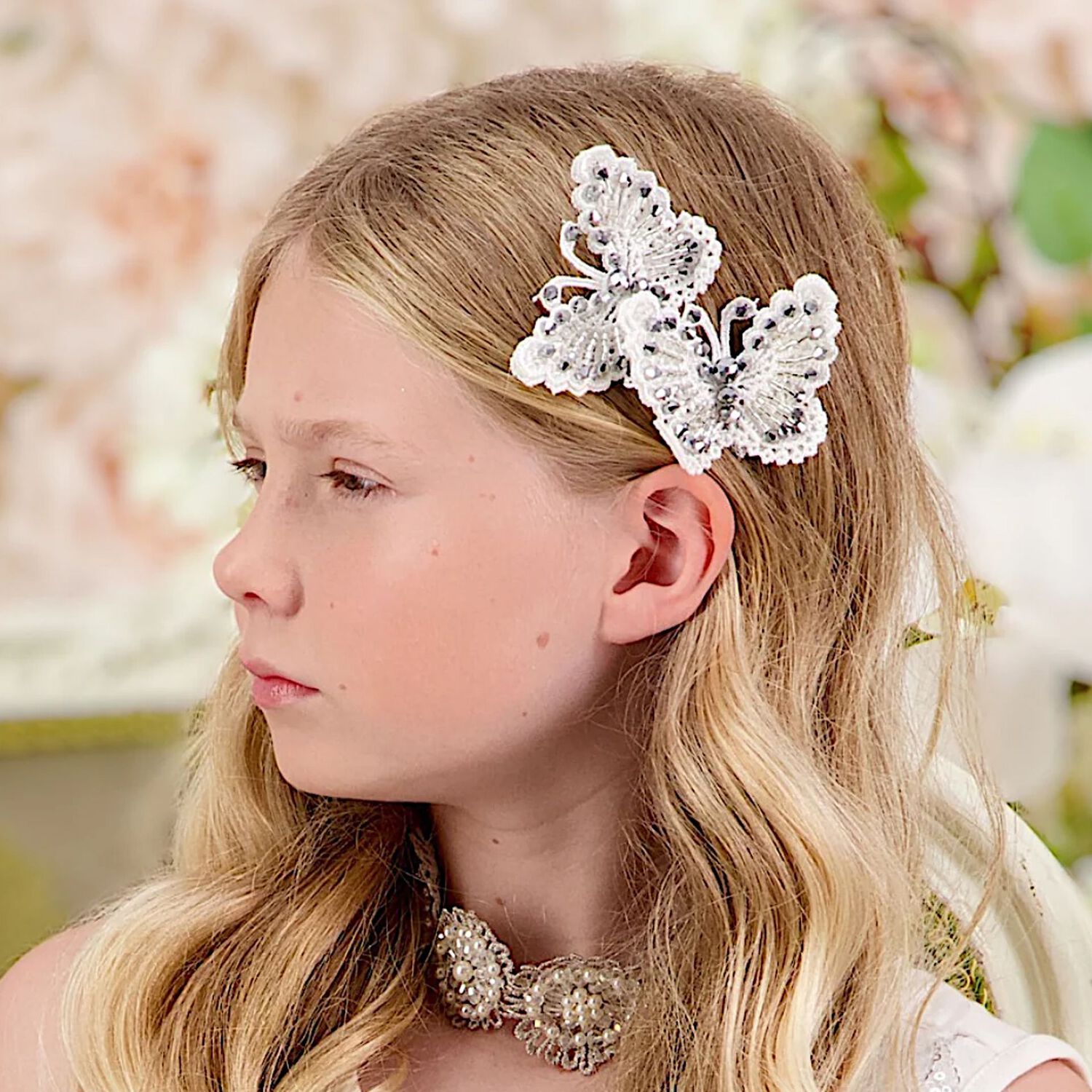 Girls Silver Embellished Butterfly Hair Clip, 5, hi-res image number null
