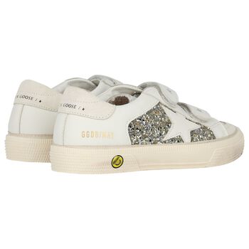 Girls Ivory & Silver Logo Trainers
