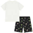 Boys Ivory & Black Graphic Shorts Set, 1, hi-res