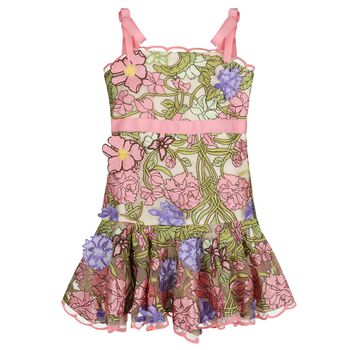 Girls Ivory & Pink Floral Embroidered Dress