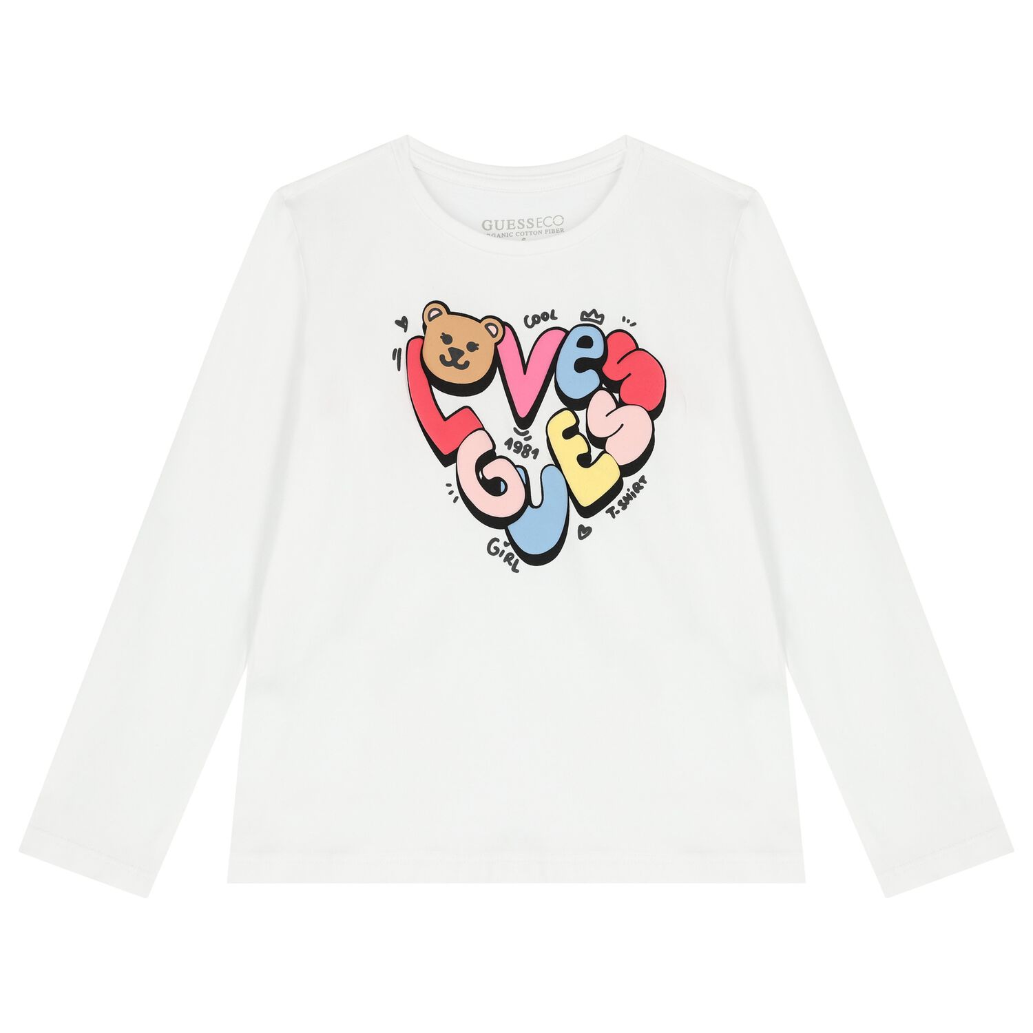 Girls White Logo Long Sleeve Top, 1, hi-res