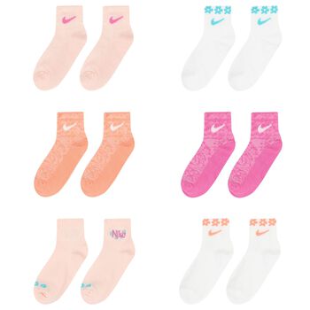 Girls White & Pink Logo Socks ( 6-Pack )