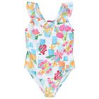 Girls Ivory & Green Floral Swimsuit, 2, hi-res