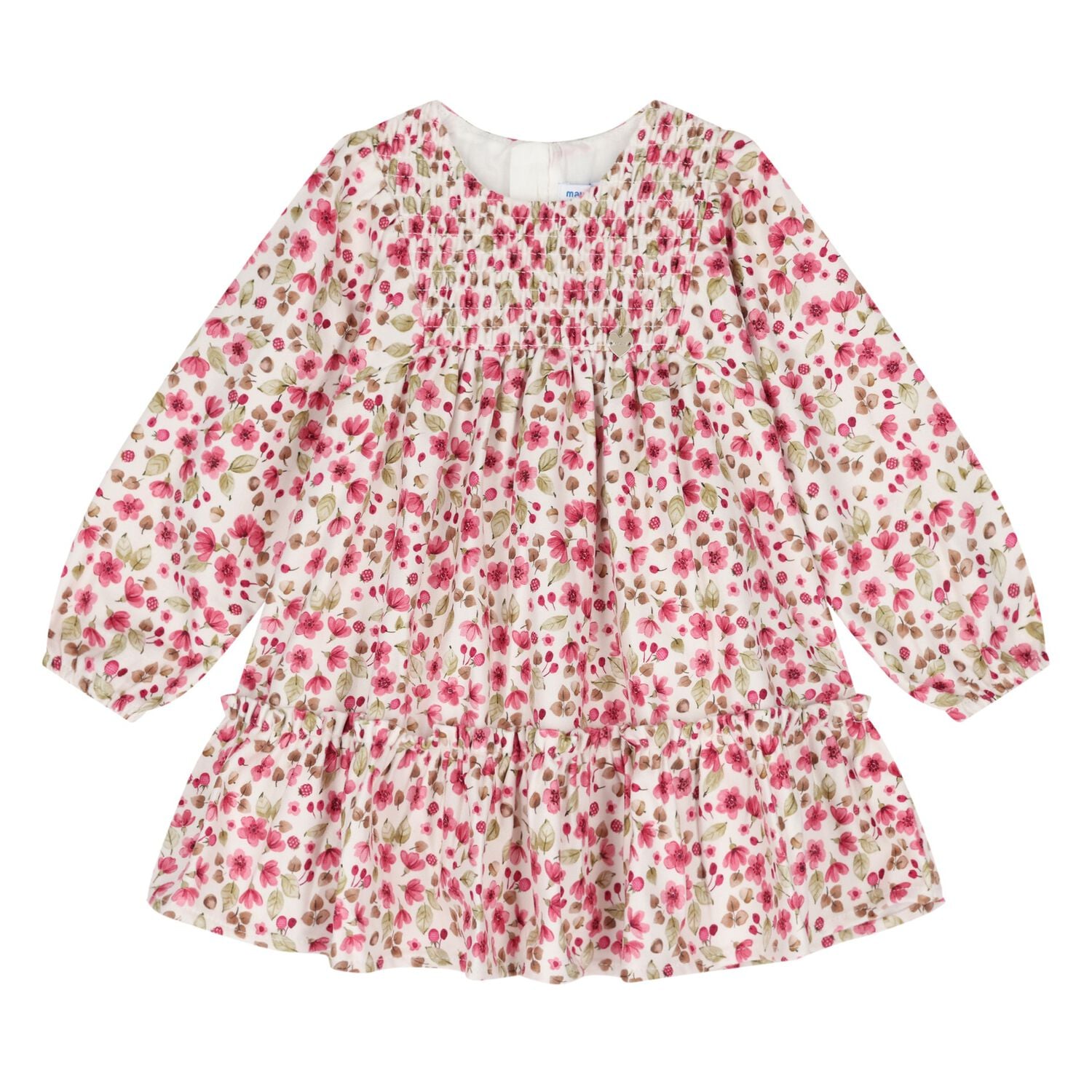 Younger Girls Ivory & Pink Floral Dress, 1, hi-res