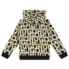 Boys Black Monogram Hooded Zip-Up Top, 1, hi-res