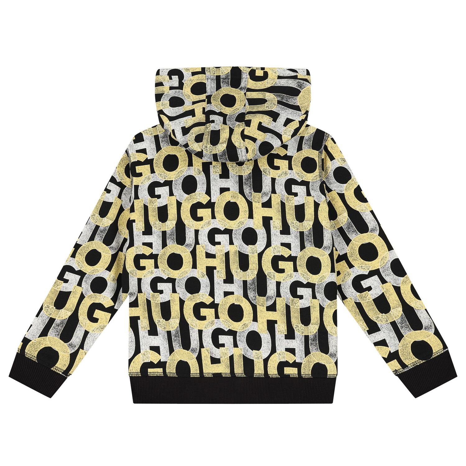 Boys Black Monogram Hooded Zip-Up Top, 1, hi-res
