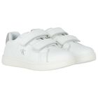 Girls White & Silver Logo Trainers, 1, hi-res