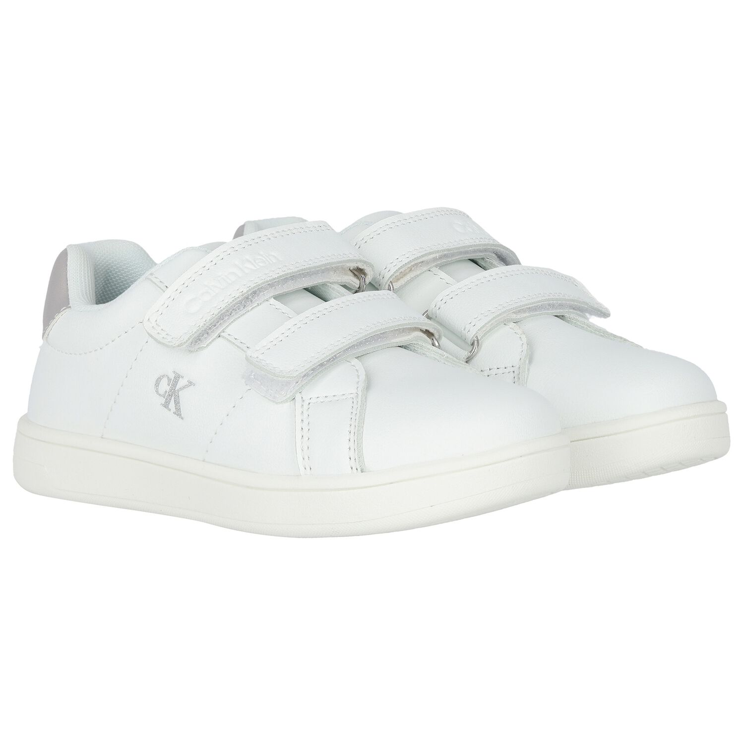 Girls White & Silver Logo Trainers, 1, hi-res image number null