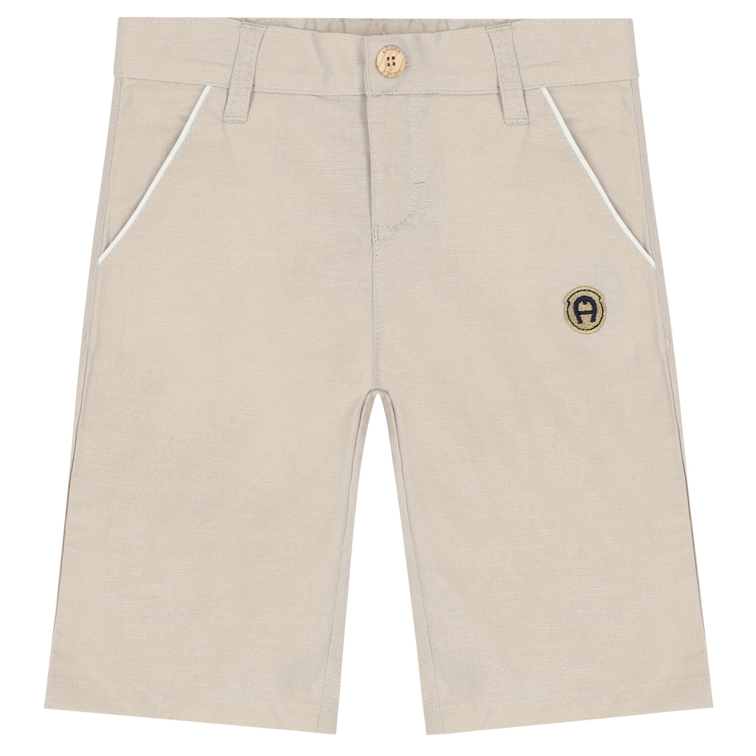 Boys Beige Logo Shorts, 1, hi-res