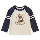 Younger Boys Ivory & Navy Blue Long Sleeve Top, 1, hi-res