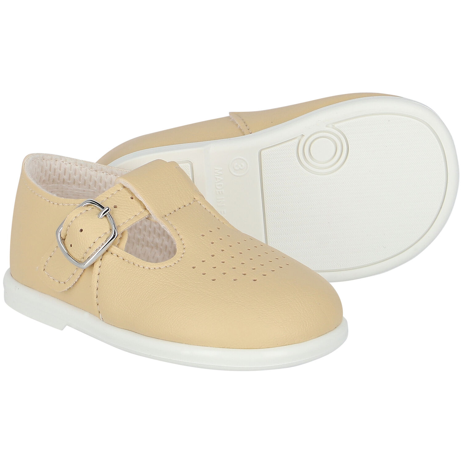 Baby Boys Beige Leather Shoes, 3, hi-res image number null