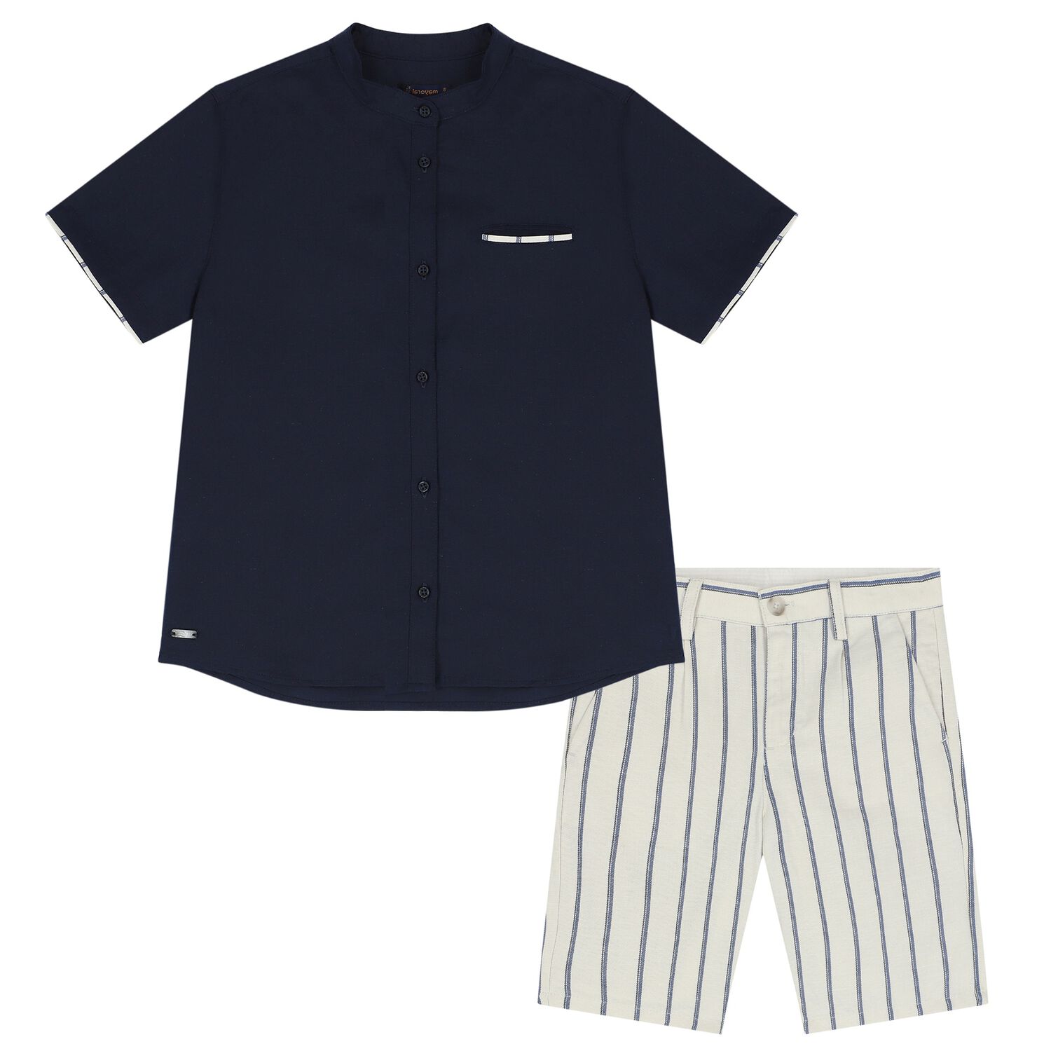 Boys Ivory & Navy Blue Striped Shorts Set, 2, hi-res image number null