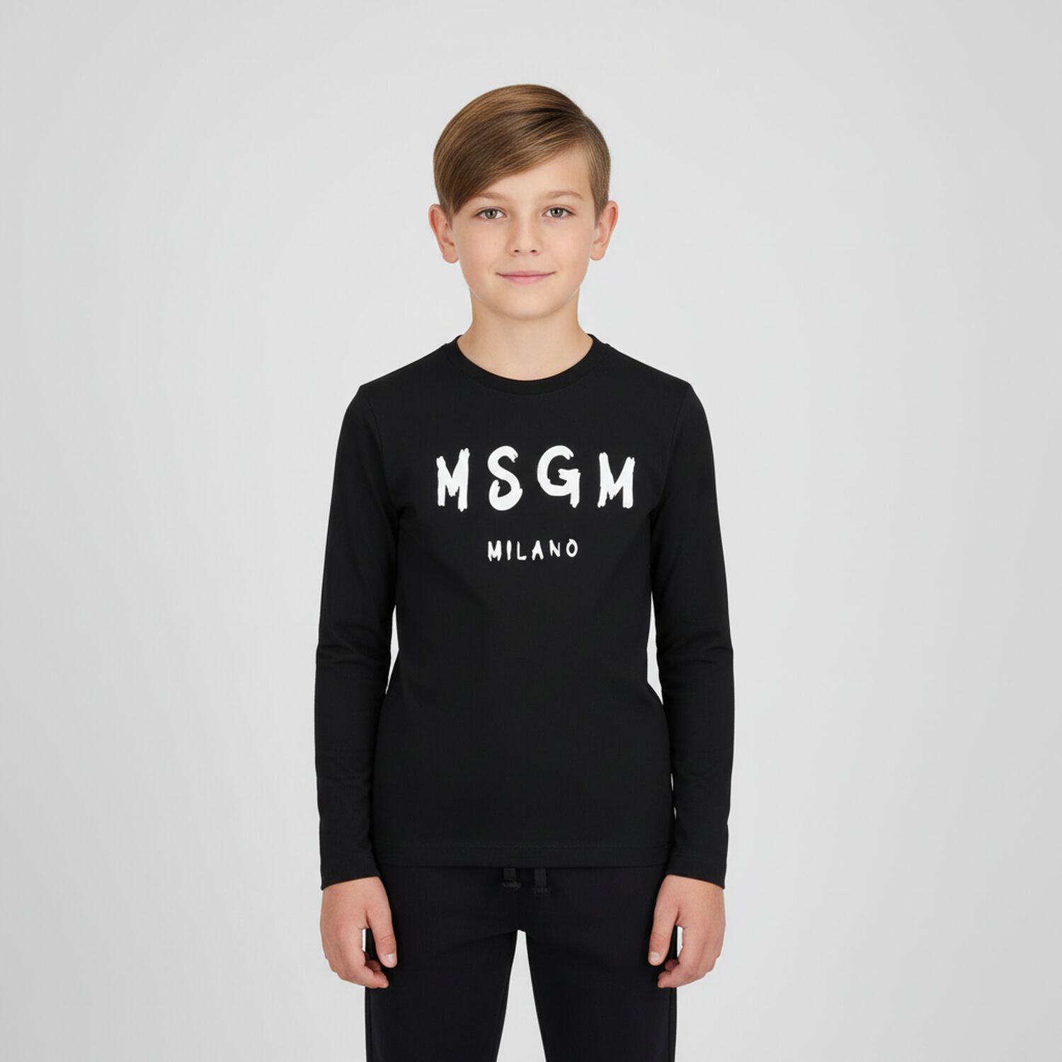 Black Logo Long Sleeve Top, 1, hi-res