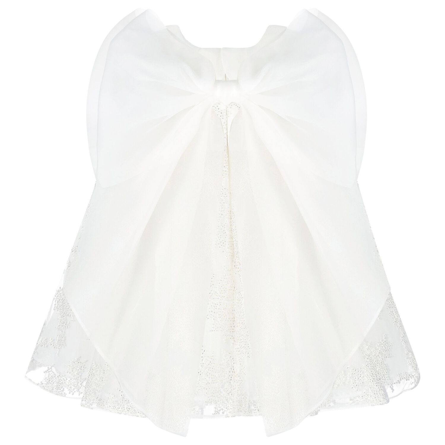 Younger Girls White Flower Tulle Dress, 1, hi-res