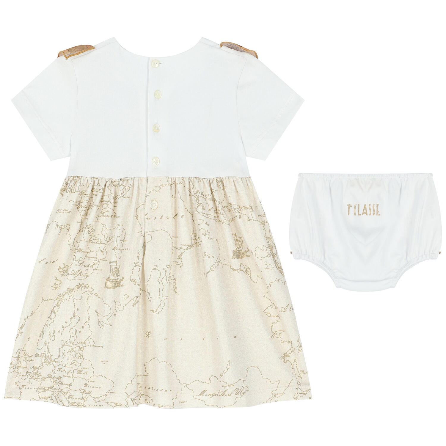 Younger Girls White & Ivory Logo Dress Set, 1, hi-res