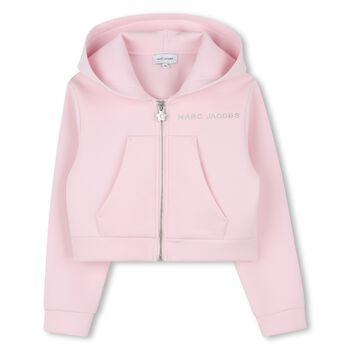 Girls Pink Logo Hooded Zip Up Top