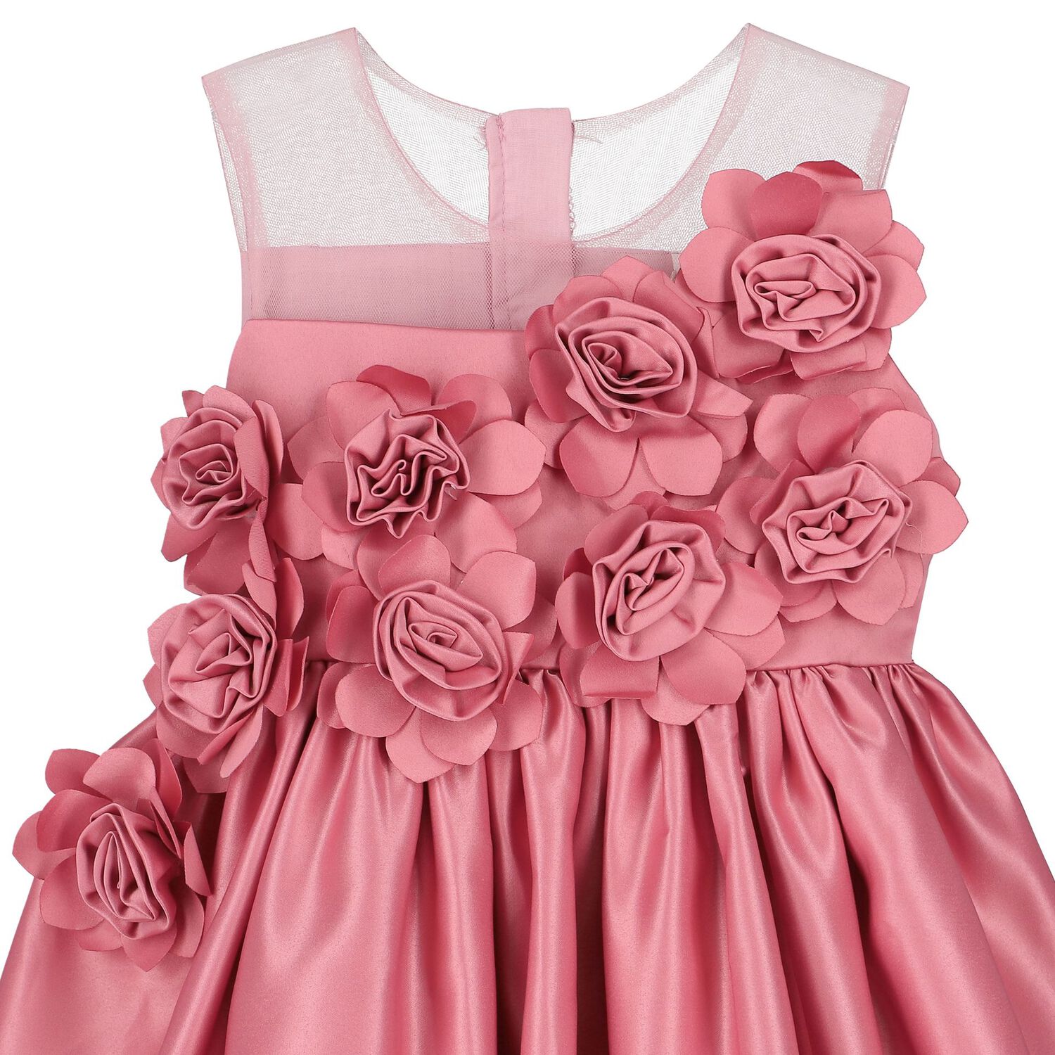 Girls Pink Floral Satin Dress, 1, hi-res